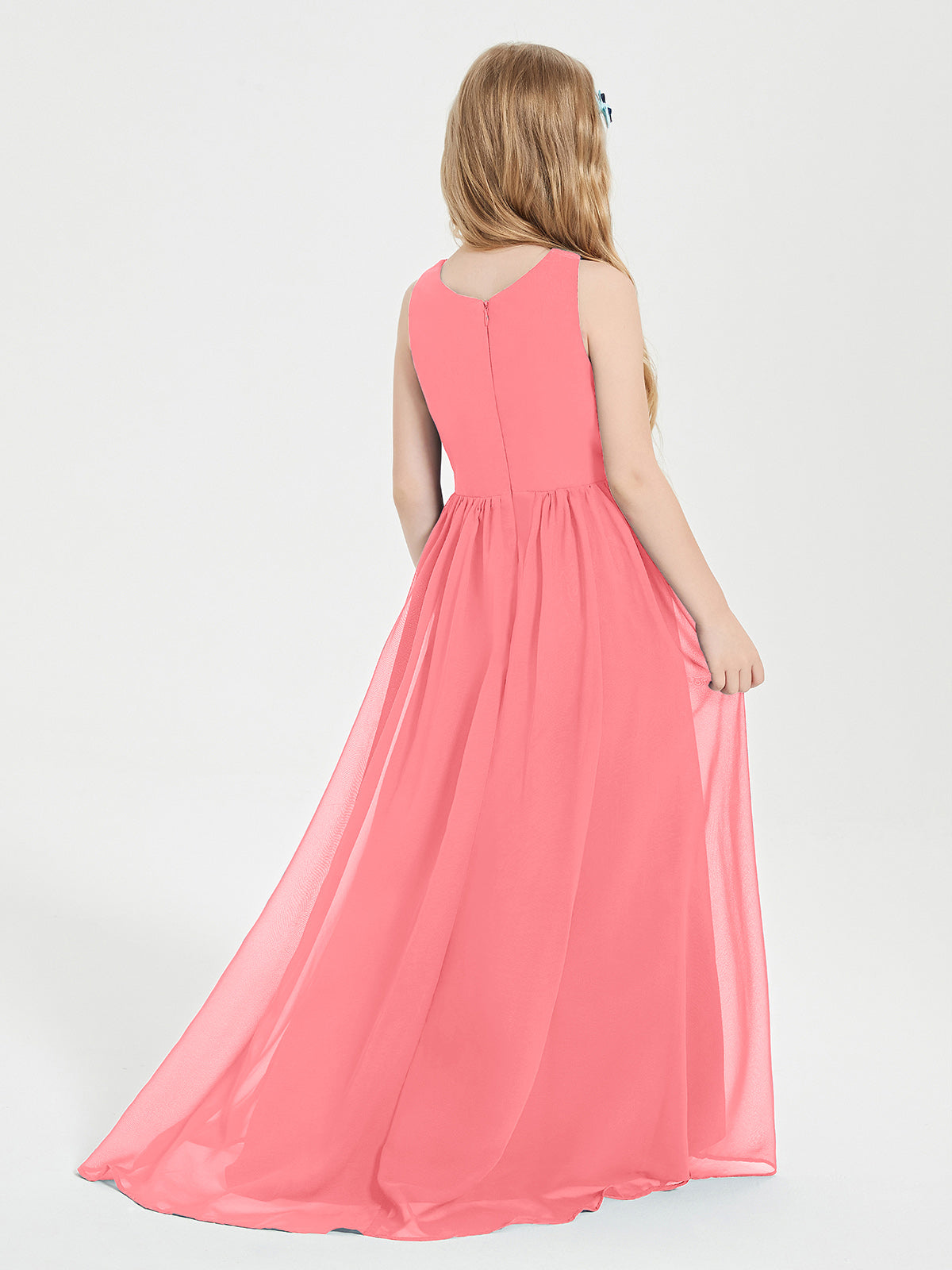 Asymmetrical Junior Bridesmaid Dresses with Scoop Neckline Watermelon